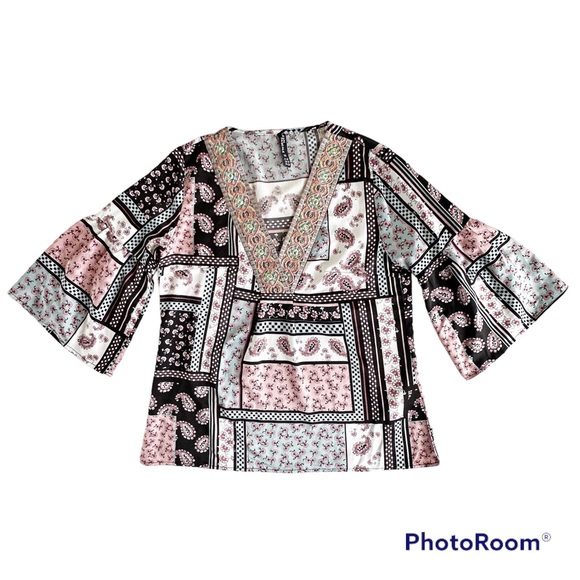 Jean Pascale Embroidered Mixed Print Blouse US Size 8 - Picture 7 of 10